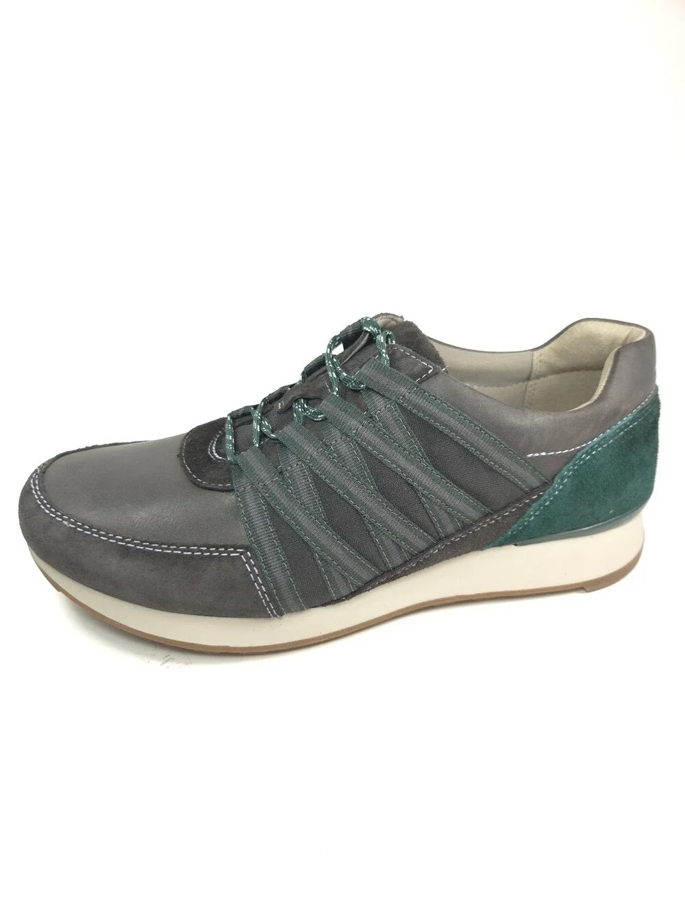 Dansko Gabi Charcoal Gray Leather Lace‑Up Sneakers w/ Emerald Accents Sz 9.5